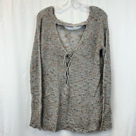 Derek Heart Womens Pullover Sweater Multicolor Open Lace Up Back Long Sleeve M - Picture 5 of 12